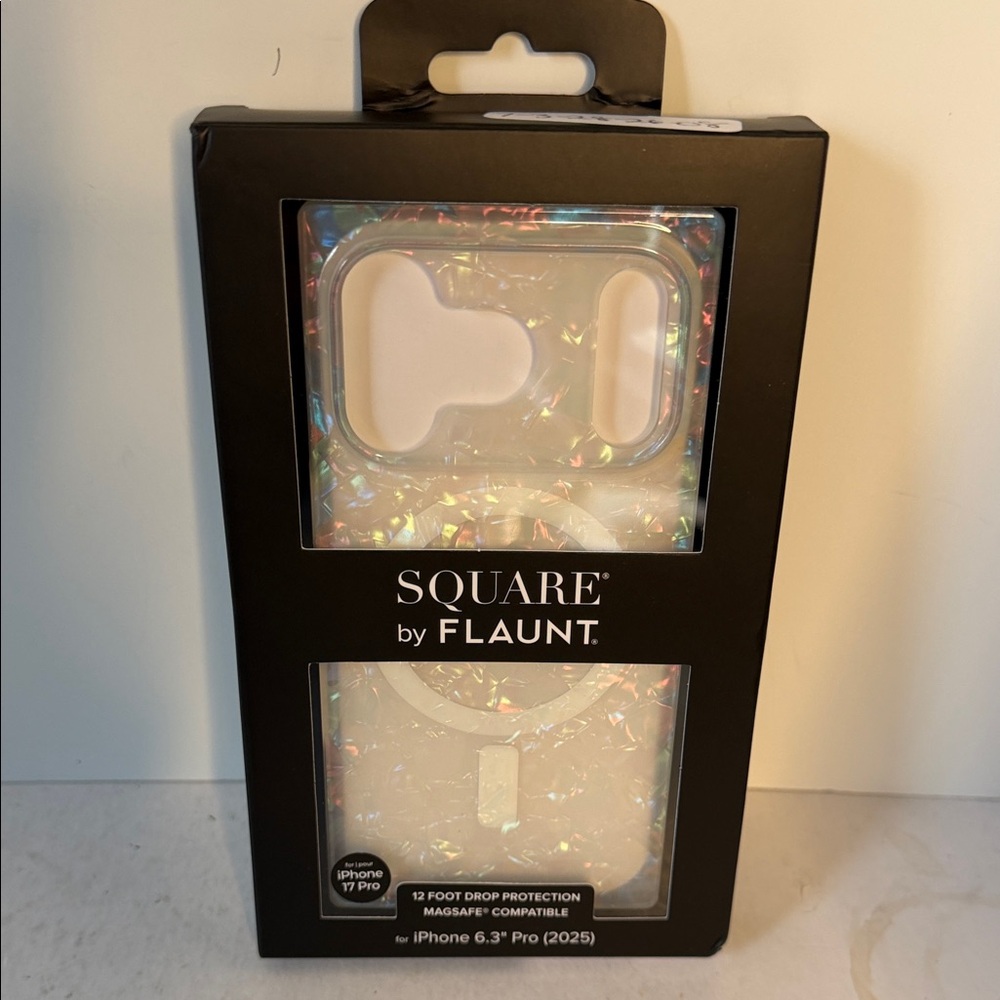 Square Iridescent Clear Phone Case for iPhone 15/17 Pro - White Holographic